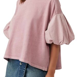 We The Free Mauve Blossom Puff Sleeve Blouse 100% Cotton Size S